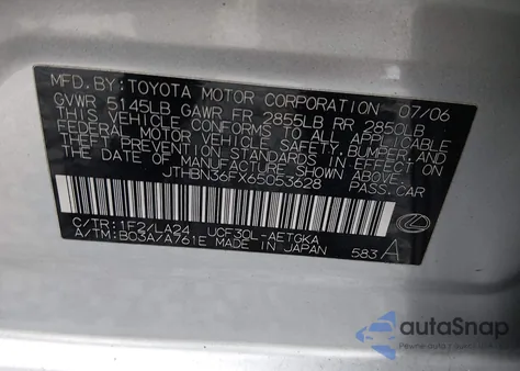 2006 Lexus Ls 430 из США, поврежденный, VIN JTHBN36FX65053628